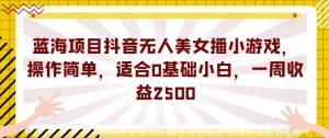 蓝海项目抖音无人美女播小游戏，操作简单，适合0基础小白，一周收益2500【揭秘】-成可创学网