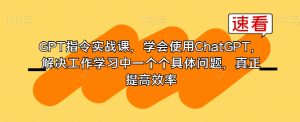 GPT指令实战课,学会使用ChatGPT,解决工作学习中一个个具体问题,真正提高效率-成可创学网