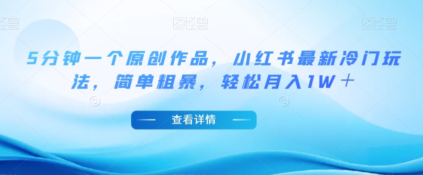5分钟一个原创作品，小红书最新冷门玩法，简单粗暴，轻松月入1W＋【揭秘】-成可创学网