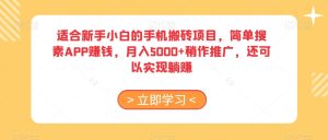 适合新手小白的手机搬砖项目,简单搜素APP赚钱,月入5000+稍作推广,还可以实现躺赚【揭秘】-成可创学网