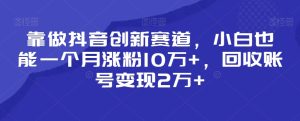 靠做抖音创新赛道，小白也能一个月涨粉10万+，回收账号变现2万+【揭秘】-成可创学网