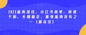 2023蓝海项目，小红书商单，快速千粉，长期稳定，最强蓝海没有之一（新玩法）-成可创学网