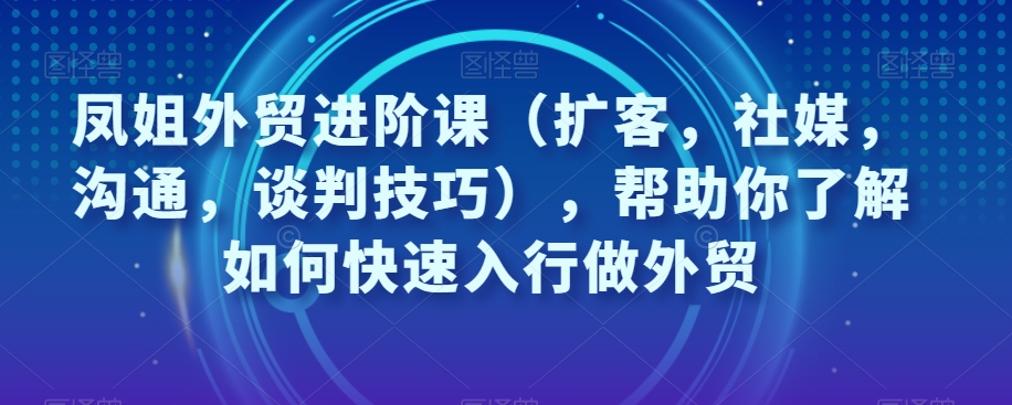 凤姐外贸进阶课（扩客，社媒，沟通，谈判技巧），帮助你了解如何快速入行做外贸-成可创学网
