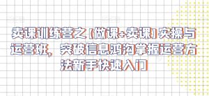 卖课训练营之【做课+卖课】实操与运营班，突破信息鸿沟掌握运营方法新手快速入门-成可创学网