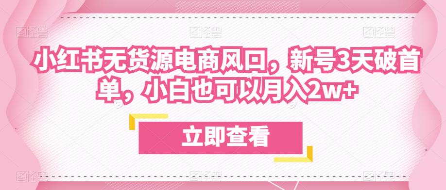 众狼电商余文小红书无货源电商风口，新号3天破首单，小白也可以月入2w+-成可创学网