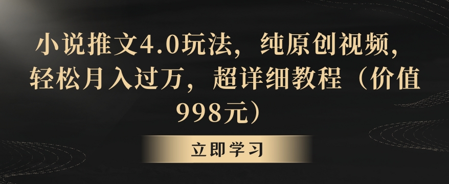 小说推文4.0玩法，纯原创视频，轻松月入过万，超详细教程（价值998元）【揭秘】-成可创学网