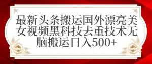 最新头条搬运国外漂亮美女视频黑科技去重技术无脑搬运日入500+【揭秘】-成可创学网