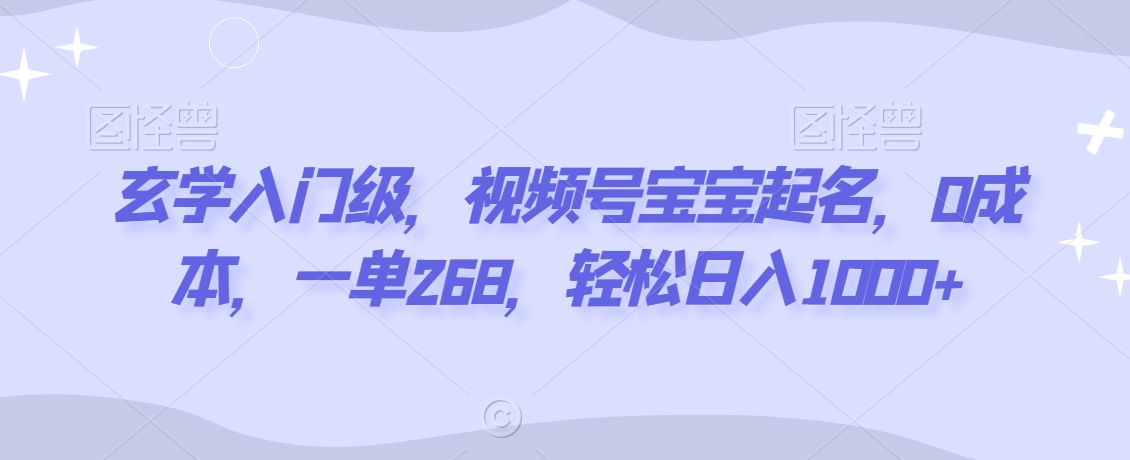 玄学入门级，视频号宝宝起名，0成本，一单268，轻松日入1000+【揭秘】-成可创学网