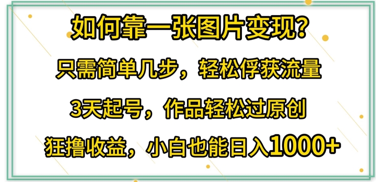 如何靠一张图片变现?只需简单几步，轻松俘获流量，3天起号，作品轻松过原创【揭秘】-成可创学网