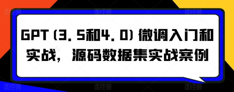 GPT(3.5和4.0)微调入门和实战，源码数据集实战案例-成可创学网
