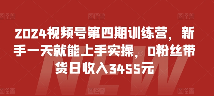 2024视频号第四期训练营，新手一天就能上手实操，0粉丝带货日收入3455元-成可创学网