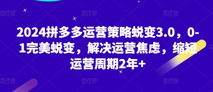 2024拼多多运营策略蜕变3.0，0-1完美蜕变，解决运营焦虑，缩短运营周期2年+-成可创学网