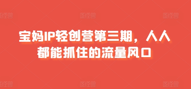 宝妈IP轻创营第三期，人人都能抓住的流量风口-成可创学网