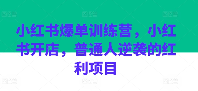 小红书爆单训练营，小红书开店，普通人逆袭的红利项目-成可创学网