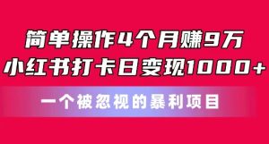 简单操作4个月赚9w,小红书打卡日变现1k,一个被忽视的暴力项目【揭秘】-成可创学网