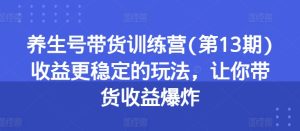 养生号带货训练营(第13期)收益更稳定的玩法,让你带货收益爆炸-成可创学网