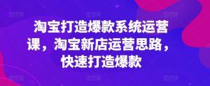 淘宝打造爆款系统运营课,淘宝新店运营思路,快速打造爆款-成可创学网