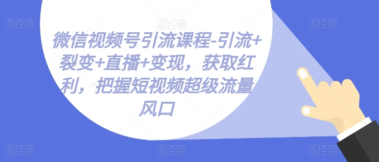微信视频号引流课程-引流+裂变+直播+变现，获取红利，把握短视频超级流量风口-成可创学网