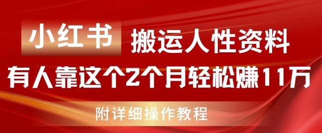 小红书搬运人性资料，有人靠这个2个月轻松赚11w，附教程【揭秘】-成可创学网