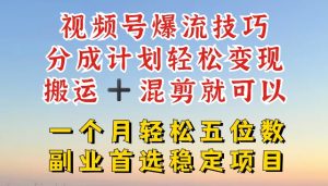 视频号爆流技巧,分成计划轻松变现,搬运 +混剪就可以,一个月轻松五位数稳定项目【揭秘】-成可创学网