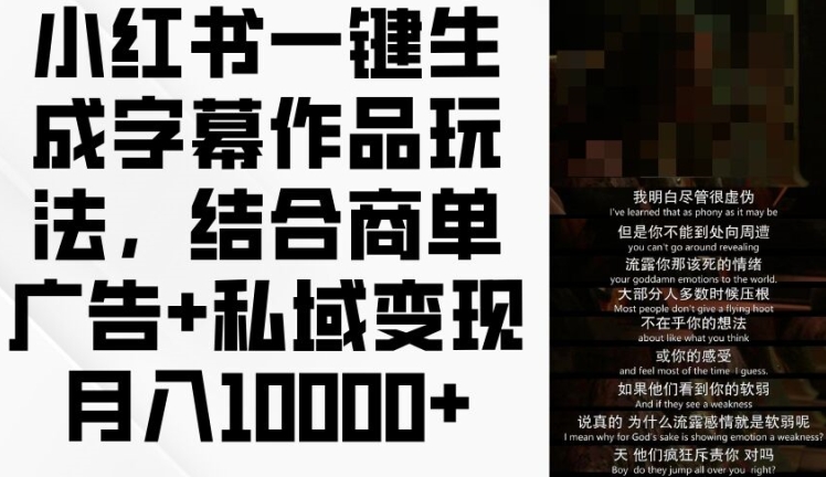 小红书一键生成字幕作品玩法，结合商单广告+私域变现月入1w+【揭秘】-成可创学网