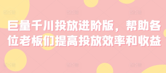 巨量千川投放进阶版，帮助各位老板们提高投放效率和收益-成可创学网