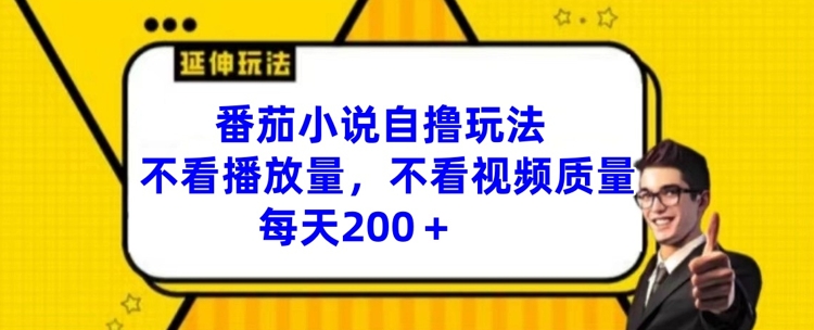 番茄小说自撸玩法，不看播放量，不看视频质量，每天200+【揭秘】-成可创学网