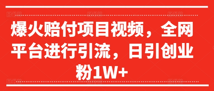 爆火赔付项目视频，全网平台进行引流，日引创业粉1W+【揭秘】-成可创学网