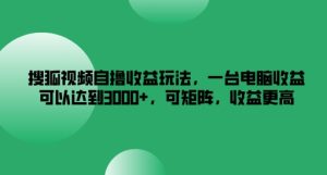 搜狐视频自撸收益玩法,一台电脑收益可以达到3k+,可矩阵,收益更高【揭秘】-成可创学网