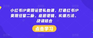 小红书IP变现运营私教课，打通红书IP变现任督二脉，底层逻辑、实操方法、战训结合-成可创学网