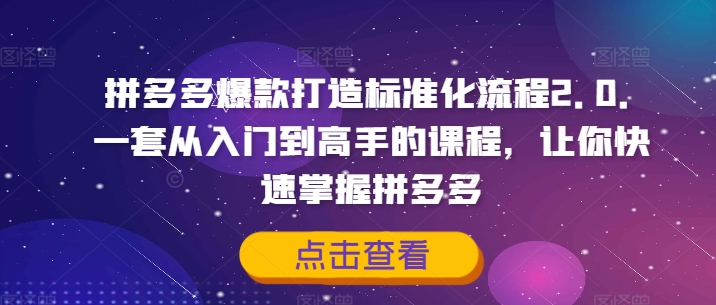 拼多多爆款打造标准化流程2.0，一套从入门到高手的课程，让你快速掌握拼多多-成可创学网