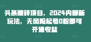 头条搬砖项目,2024内部新玩法,无风险起号0粉即可开通收益-成可创学网