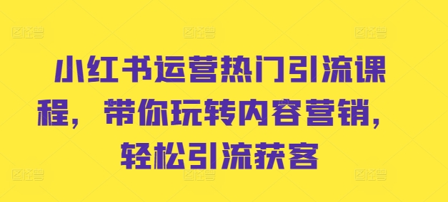 小红书运营热门引流课程，带你玩转内容营销，轻松引流获客-成可创学网