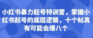 小红书暴力起号特训营，掌握小红书起号的底层逻辑，十个帖真有可能会爆八个-成可创学网