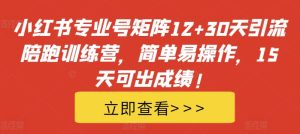 小红书专业号矩阵12+30天引流陪跑训练营,简单易操作,15天可出成绩!-成可创学网
