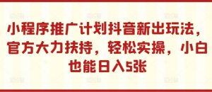 小程序推广计划抖音新出玩法，官方大力扶持，轻松实操，小白也能日入5张【揭秘】-成可创学网