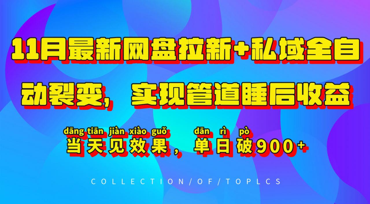 11月最新网盘拉新+私域全自动裂变，实现管道睡后收益，当天见效果，单日破900+-成可创学网
