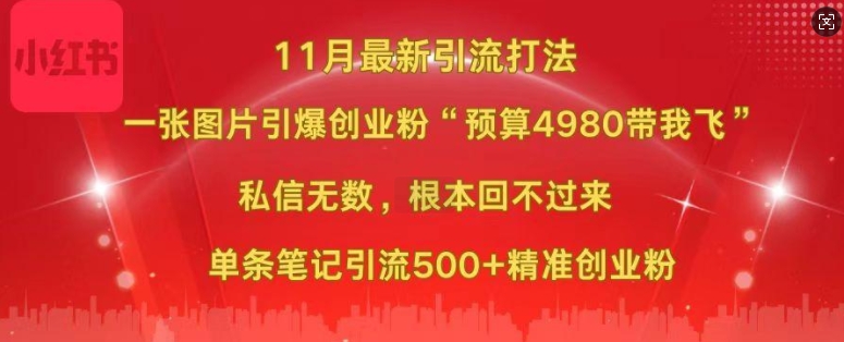小红书11月最新图片打粉，一张图片引爆创业粉，“预算4980带我飞”，单条引流500+精准创业粉-成可创学网