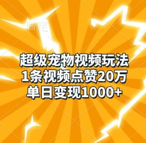 超级宠物视频玩法,1条视频点赞20万,单日变现1k-成可创学网