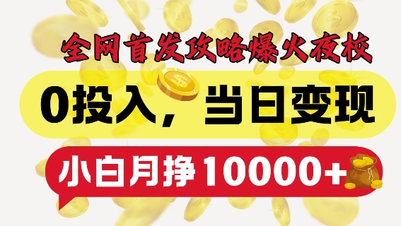全网首发爆火夜校，0投入，当日变现，小白轻松月入1w+【揭秘】-成可创学网