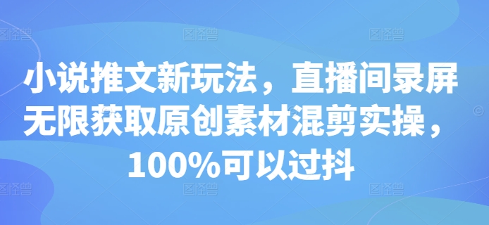 小说推文新玩法，直播间录屏无限获取原创素材混剪实操，100%可以过抖-成可创学网