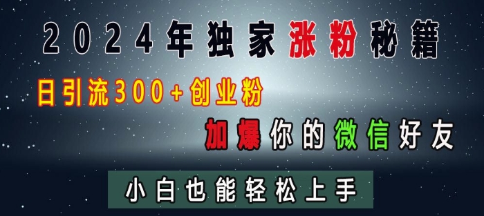 2024年独家涨粉秘籍，日引流300+创业粉，加爆你的微信好友，小白也能轻松上手-成可创学网