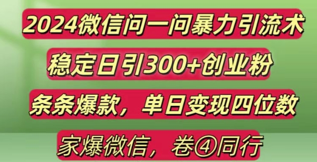 2024最新微信问一问暴力引流300+创业粉,条条爆款单日变现四位数【揭秘】-成可创学网