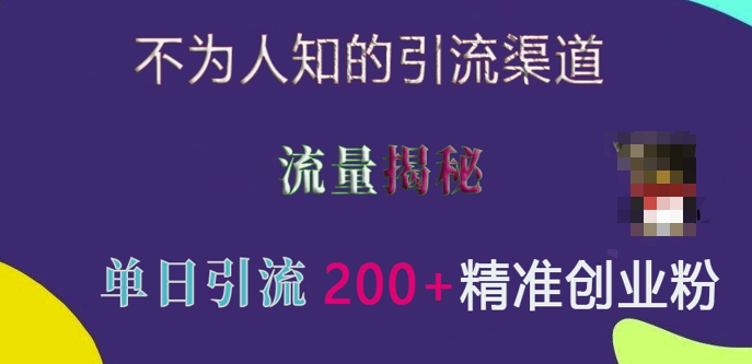 不为人知的引流渠道，流量揭秘，实测单日引流200+精准创业粉【揭秘】-成可创学网