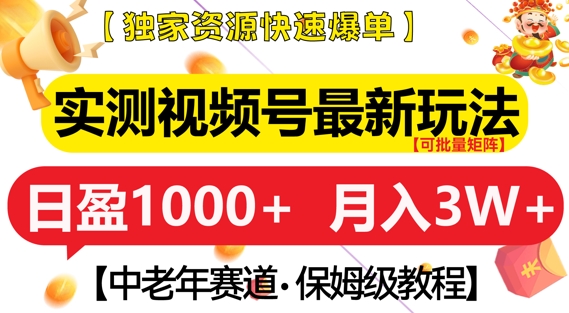 实测视频号最新玩法，中老年赛道，独家资源，月入过W+【揭秘】-成可创学网