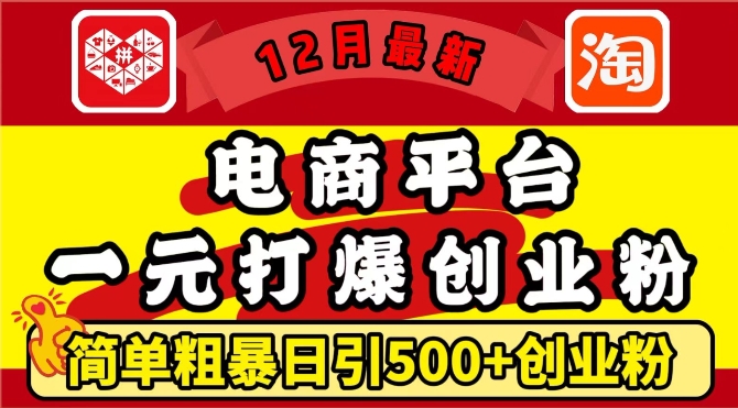 12月最新：电商平台1元打爆创业粉，简单粗暴日引500+精准创业粉，轻松月入过W【揭秘】-成可创学网