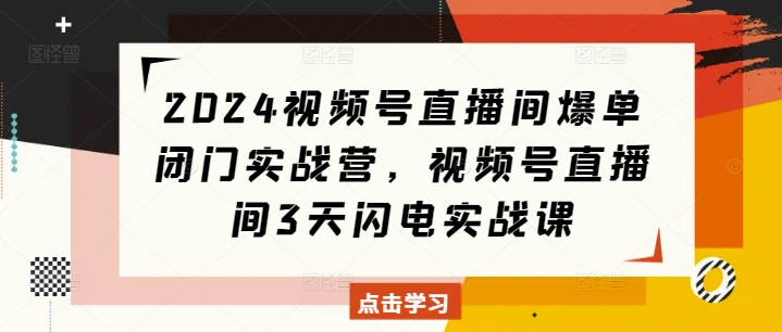 2024视频号直播间爆单闭门实战营，视频号直播间3天闪电实战课-成可创学网