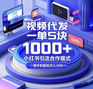 视频代发,一单5块,小红书引流合作模式,一部手机轻松日入多张【揭秘】-成可创学网