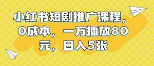 小红书短剧推广课程，0成本，一万播放80元，日入5张-成可创学网