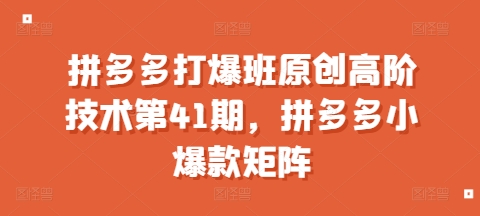 拼多多打爆班原创高阶技术第41期，拼多多小爆款矩阵-成可创学网
